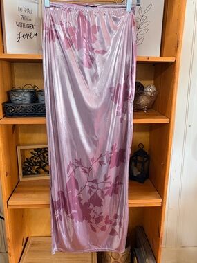 Boohoo Metallic Pink Floral Maxi Skirt Shimmer Slip Skirt Size 6